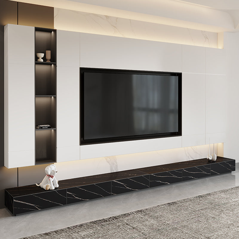 Black Stone TV Stand Console Contemporary 4 Drawers Media Console Clearhalo 'furn' 'furn_tv_stands_entertainment_centers' 'Furniture' 'Living Room Furniture' 'TV Stands & Entertainment Centers' 'TV Stands & Media Storage Furniture' 'tv_stands_entertainment_centers' 7160921