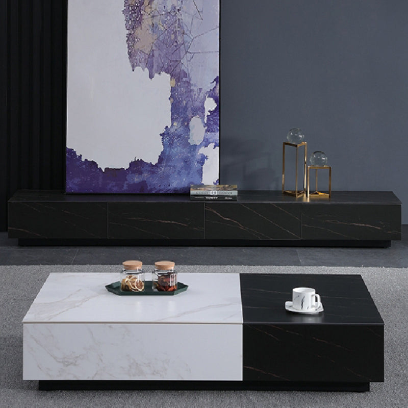 Black Stone TV Stand Console Contemporary 4 Drawers Media Console Clearhalo 'furn' 'furn_tv_stands_entertainment_centers' 'Furniture' 'Living Room Furniture' 'TV Stands & Entertainment Centers' 'TV Stands & Media Storage Furniture' 'tv_stands_entertainment_centers' 7160923