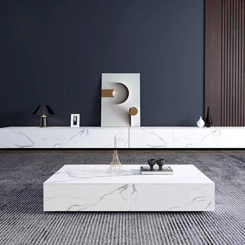 Contemporary TV Stand Console White Stone Media Console with Drawers Clearhalo 'furn' 'furn_tv_stands_entertainment_centers' 'Furniture' 'Living Room Furniture' 'TV Stands & Entertainment Centers' 'TV Stands & Media Storage Furniture' 'tv_stands_entertainment_centers' 7160953