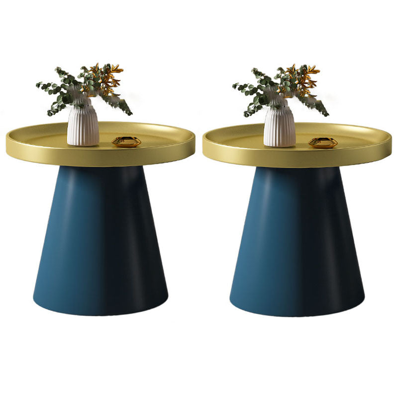 Metal Accent Side Table Table Pedestal Tray Top Side End Snack Table 19.7"L x 19.7"W x 19.7"H Gold-Blue 2 Clearhalo 'Coffee & Accent Tables' 'End & Side Tables' 'end_side_tables' 'furn' 'furn_end_side_tables' 'Furniture' 'Living Room Furniture' 7161894
