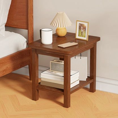 Modernistic Side Table Double Tier Wood Accent Side Table with Shelf