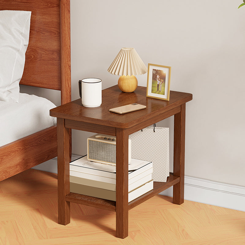 Modernistic Side Table Double Tier Wood Accent Side Table with Shelf