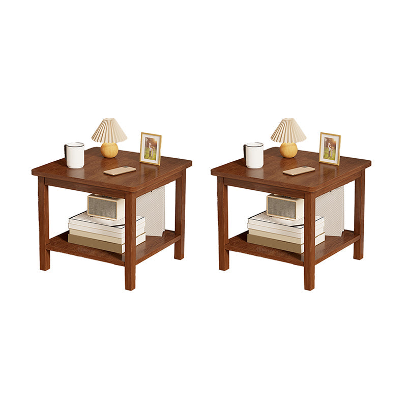 Modernistic Side Table Double Tier Wood Accent Side Table with Shelf