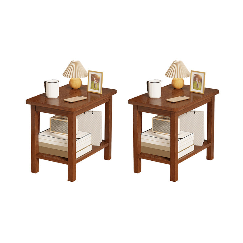 Modernistic Side Table Double Tier Wood Accent Side Table with Shelf