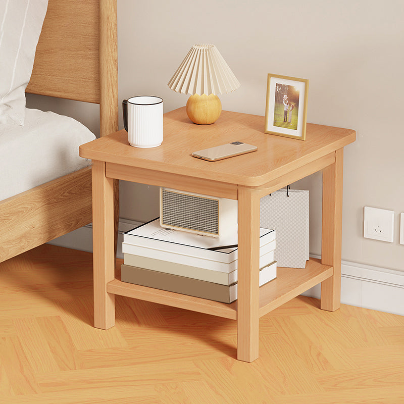 Modernistic Side Table Double Tier Wood Accent Side Table with Shelf