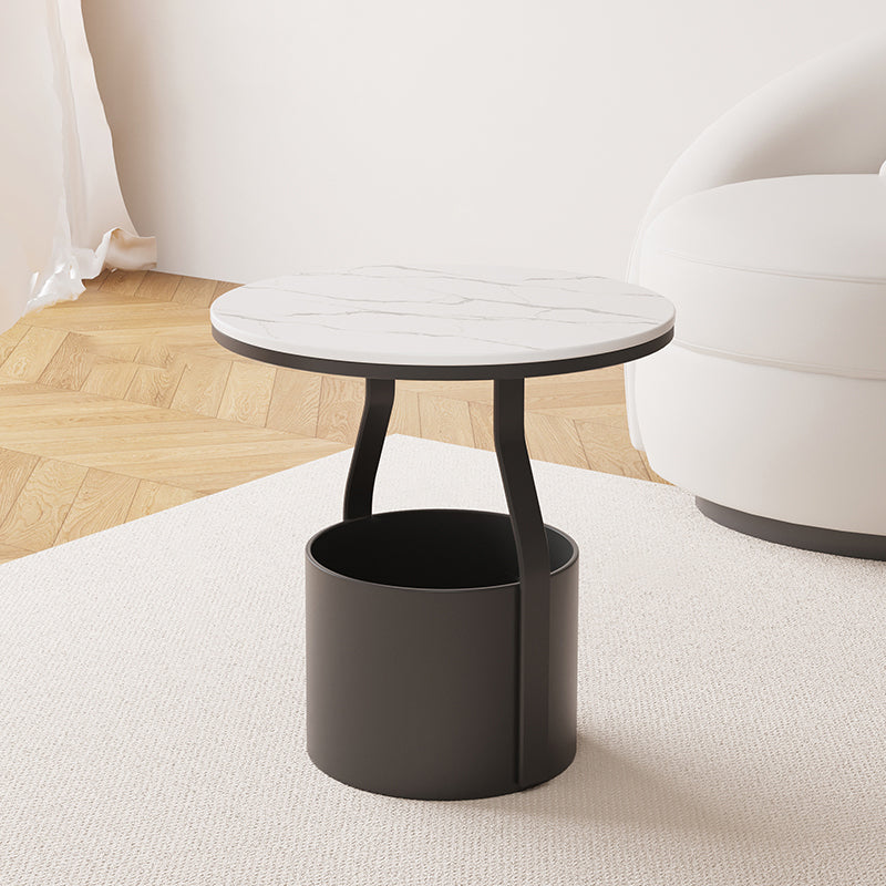 Modern 19.68-inch Tall Metal Abstract Side Table Round Top End Table with Storage Black Marble 1 Clearhalo 'Coffee & Accent Tables' 'End & Side Tables' 'end_side_tables' 'furn' 'furn_end_side_tables' 'Furniture' 'Living Room Furniture' 7162347