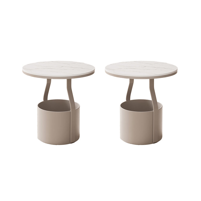 Modern 19.68-inch Tall Metal Abstract Side Table Round Top End Table with Storage Gray Marble 2 Clearhalo 'Coffee & Accent Tables' 'End & Side Tables' 'end_side_tables' 'furn' 'furn_end_side_tables' 'Furniture' 'Living Room Furniture' 7162362