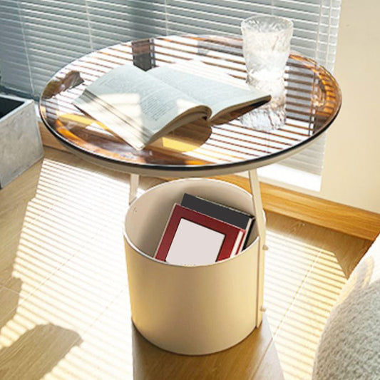 Modern 19.68-inch Tall Metal Abstract Side Table Round Top End Table with Storage Clearhalo 'Coffee & Accent Tables' 'End & Side Tables' 'end_side_tables' 'furn' 'furn_end_side_tables' 'Furniture' 'Living Room Furniture' 7162368