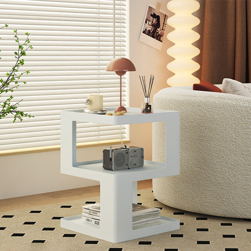 Table de collation à extrémité latérale ultra-moderne avec étagères en métal table d'appoint en blanc