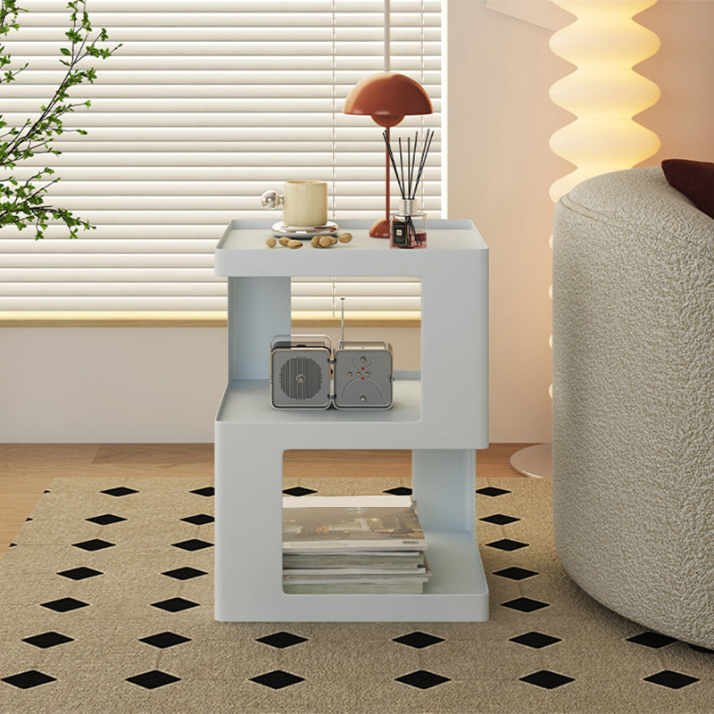 Table de collation à extrémité latérale ultra-moderne avec étagères en métal table d'appoint en blanc