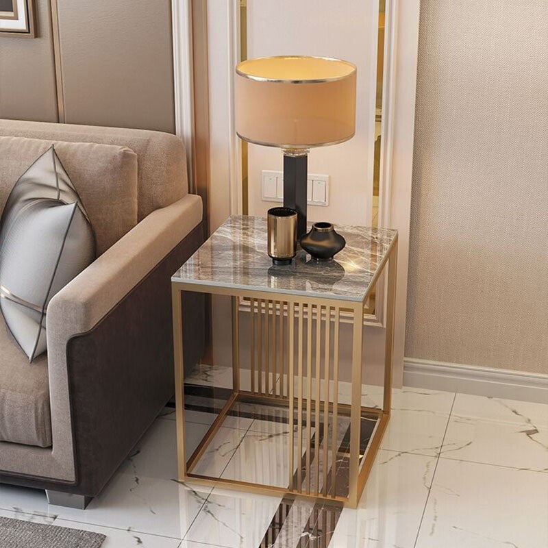 Contemporary Glam Marble Top Side Accent Table Metal Frame End Table