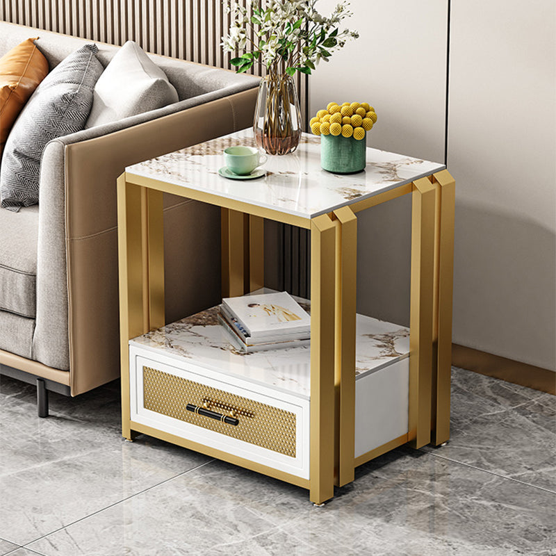 Frame Glam Style Side Table 21.6" Tall Stone Top Side Table with Storage Clearhalo 'Coffee & Accent Tables' 'End & Side Tables' 'end_side_tables' 'furn' 'furn_end_side_tables' 'Furniture' 'Living Room Furniture' 7162655
