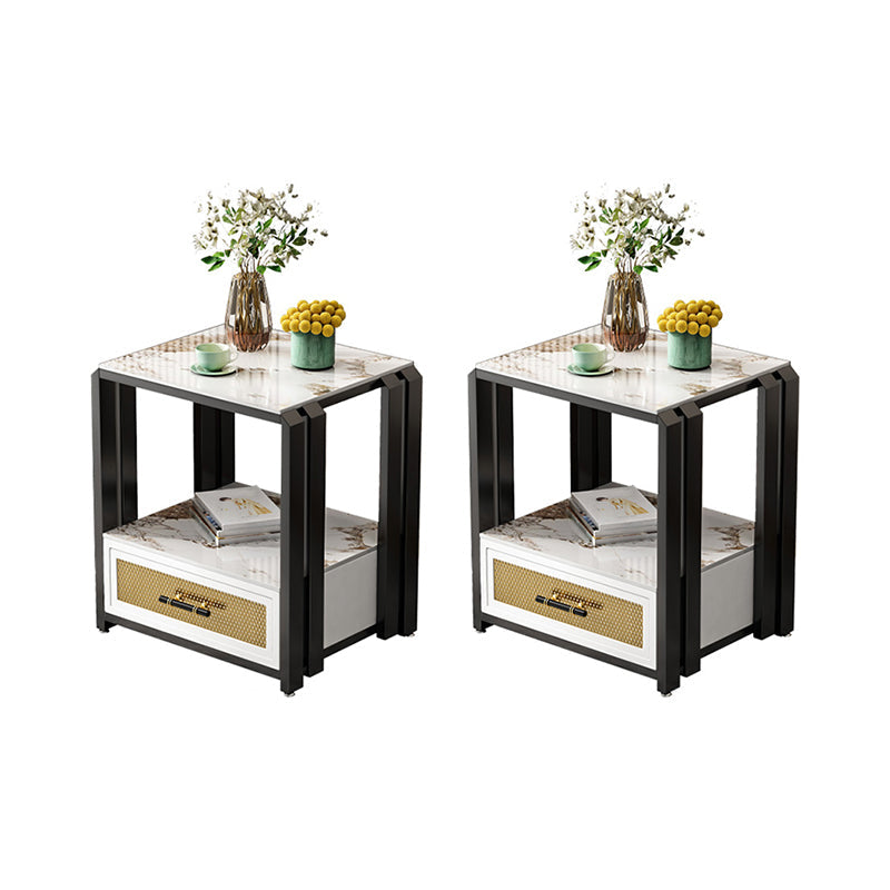 Frame Glam Style Side Table 21.6" Tall Stone Top Side Table with Storage Black White 2 Clearhalo 'Coffee & Accent Tables' 'End & Side Tables' 'end_side_tables' 'furn' 'furn_end_side_tables' 'Furniture' 'Living Room Furniture' 7162670