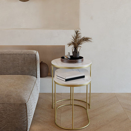 Luxurious Stone Top End Table Metal Frame Sofa Side Accent Table Clearhalo 'Coffee & Accent Tables' 'End & Side Tables' 'end_side_tables' 'furn' 'furn_end_side_tables' 'Furniture' 'Living Room Furniture' 7162926