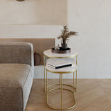 Luxurious Stone Top End Table Metal Frame Sofa Side Accent Table Clearhalo 'Coffee & Accent Tables' 'End & Side Tables' 'end_side_tables' 'furn' 'furn_end_side_tables' 'Furniture' 'Living Room Furniture' 7162926