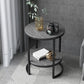 Metal Frame Side End Table Round Stone Top Side Table with Shelf Black Gray 1 Clearhalo 'Coffee & Accent Tables' 'End & Side Tables' 'end_side_tables' 'furn' 'furn_end_side_tables' 'Furniture' 'Living Room Furniture' 7163024