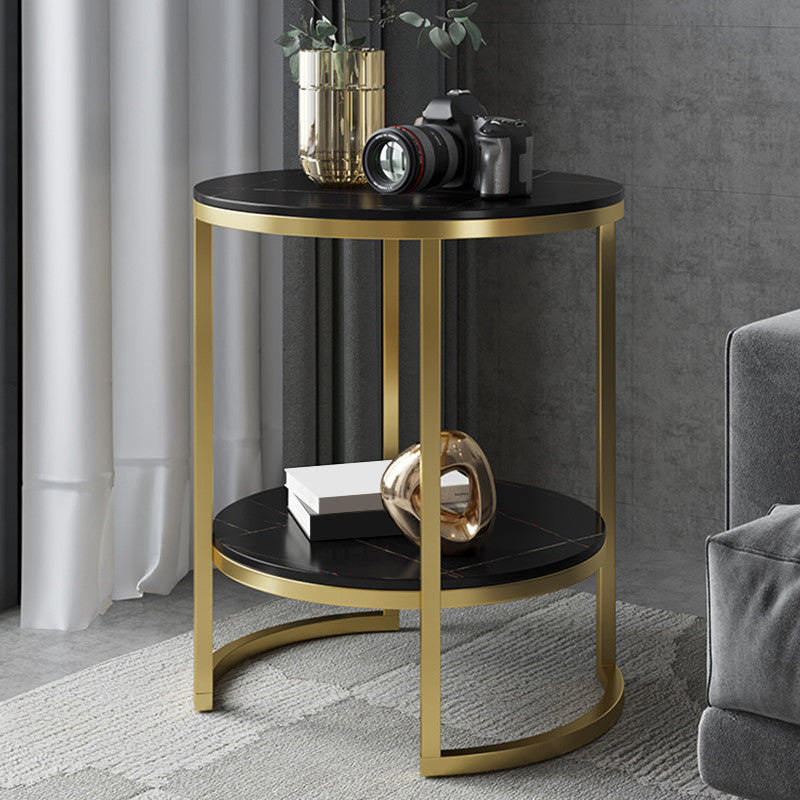 Metal Frame Side End Table Round Stone Top Side Table with Shelf Clearhalo 'Coffee & Accent Tables' 'End & Side Tables' 'end_side_tables' 'furn' 'furn_end_side_tables' 'Furniture' 'Living Room Furniture' 7163027