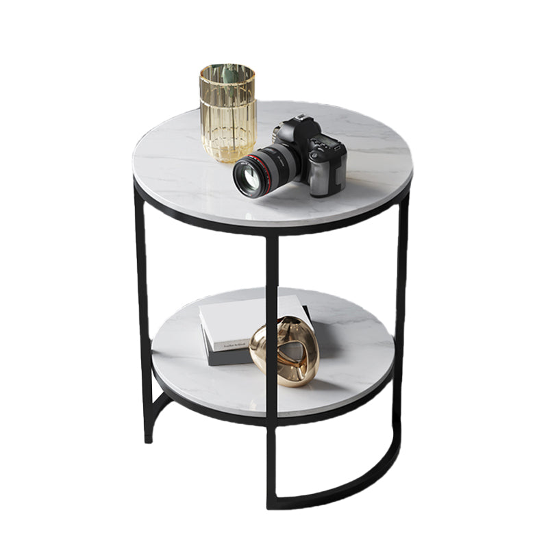Metal Frame Side End Table Round Stone Top Side Table with Shelf Clearhalo 'Coffee & Accent Tables' 'End & Side Tables' 'end_side_tables' 'furn' 'furn_end_side_tables' 'Furniture' 'Living Room Furniture' 7163029