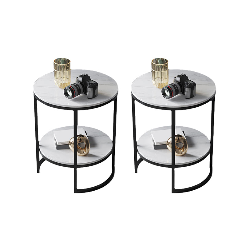 Metal Frame Side End Table Round Stone Top Side Table with Shelf Black White 2 Clearhalo 'Coffee & Accent Tables' 'End & Side Tables' 'end_side_tables' 'furn' 'furn_end_side_tables' 'Furniture' 'Living Room Furniture' 7163038