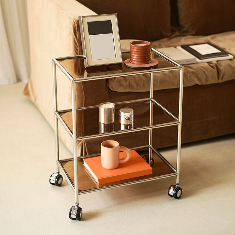 22.44" Tall 4 Legs Side Table with Shelves Modern Metal End Table Stand Stainless Steel Brown 1 Clearhalo 'Coffee & Accent Tables' 'End & Side Tables' 'end_side_tables' 'furn' 'furn_end_side_tables' 'Furniture' 'Living Room Furniture' 7163074