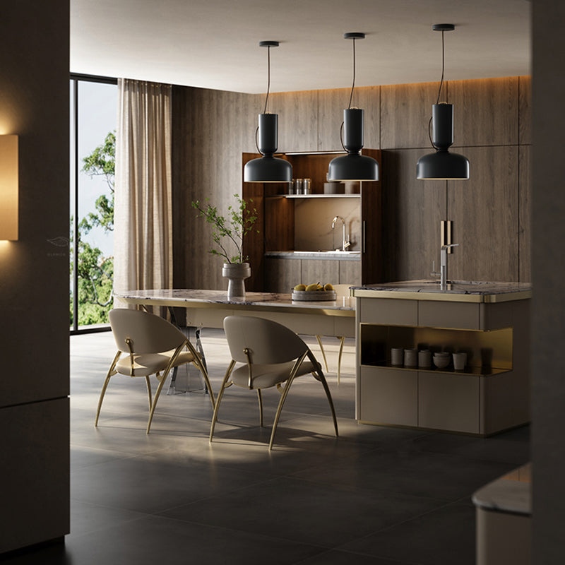 Glam keuken gestoffeerde zijstoel metalen benen Dining Armloze stoel