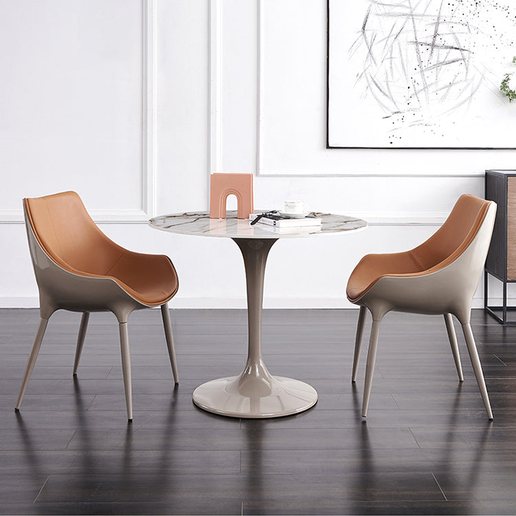 Sillas de comedor de estilo moderno sillas de cocina de cuero falso con patas de metal