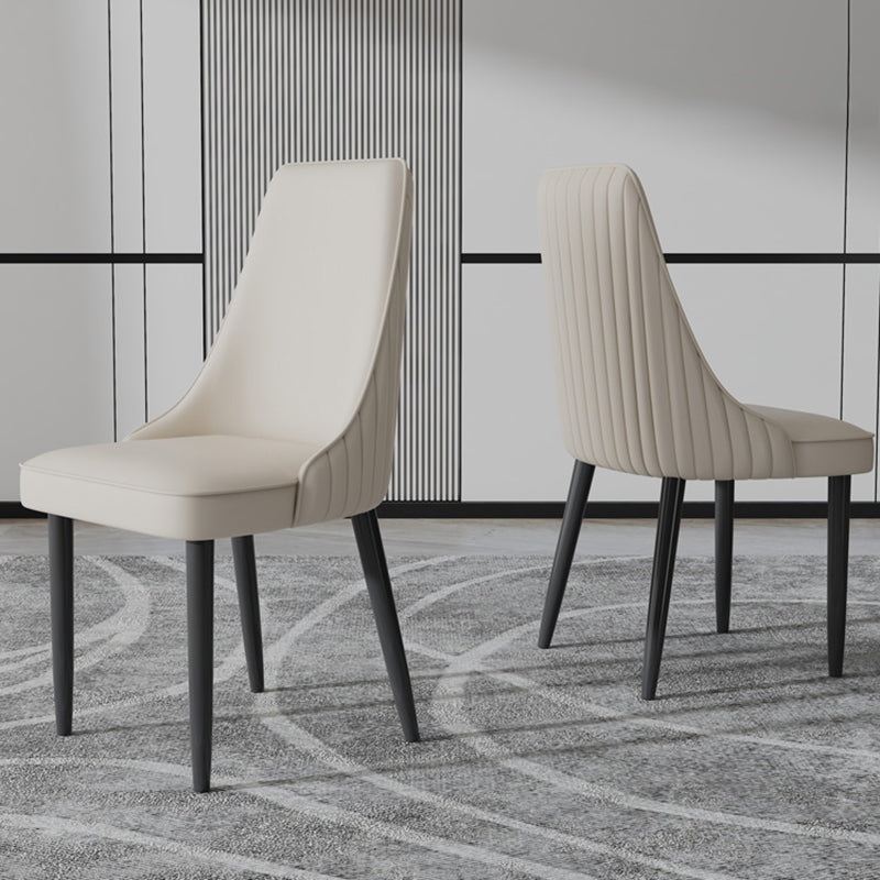 Faux Leather Dining Chairs Modern Parsons Armless Chair with Black Legs