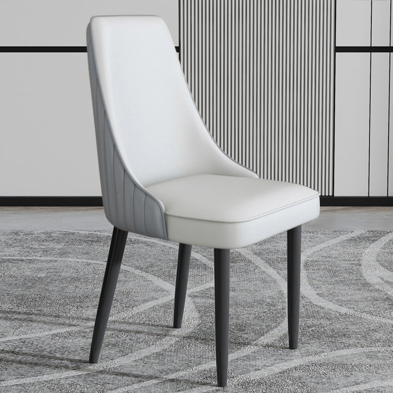 Faux Leather Dining Chairs Modern Parsons Armless Chair with Black Legs