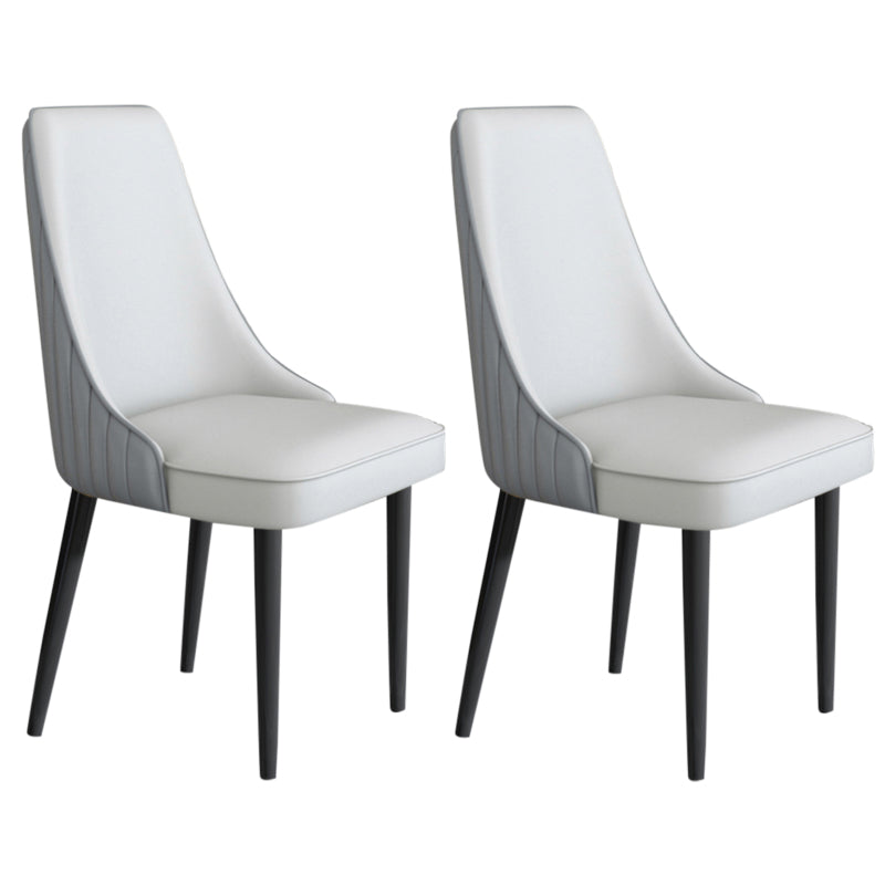 Faux Leather Dining Chairs Modern Parsons Armless Chair with Black Legs