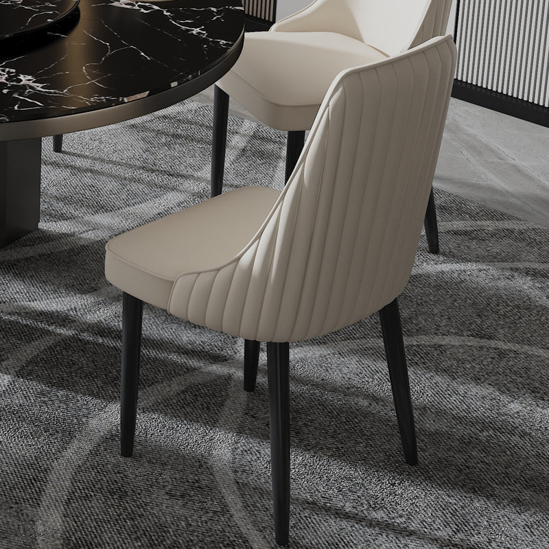 Faux Leather Dining Chairs Modern Parsons Armless Chair with Black Legs