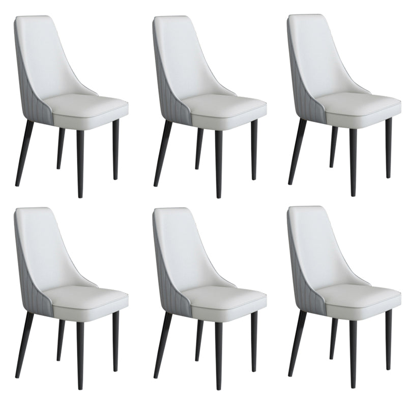 Faux Leather Dining Chairs Modern Parsons Armless Chair with Black Legs