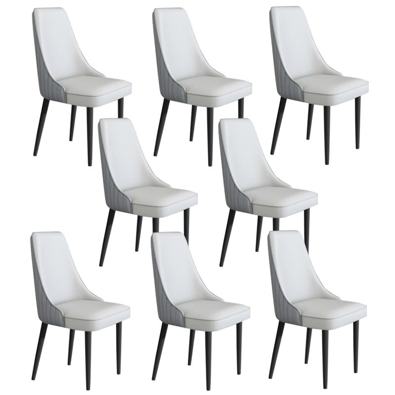 Faux Leather Dining Chairs Modern Parsons Armless Chair with Black Legs