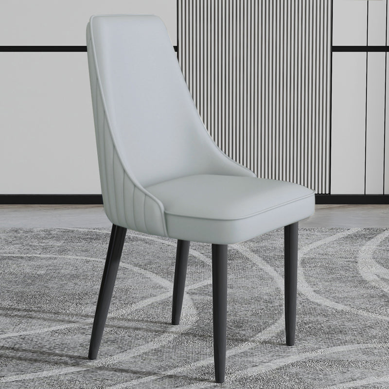 Faux Leather Dining Chairs Modern Parsons Armless Chair with Black Legs