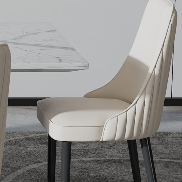 Faux Leather Dining Chairs Modern Parsons Armless Chair with Black Legs