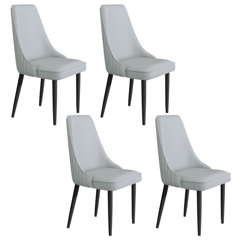 Faux Leather Dining Chairs Modern Parsons Armless Chair with Black Legs