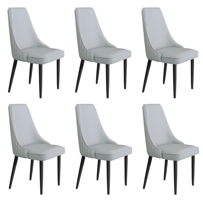 Faux Leather Dining Chairs Modern Parsons Armless Chair with Black Legs