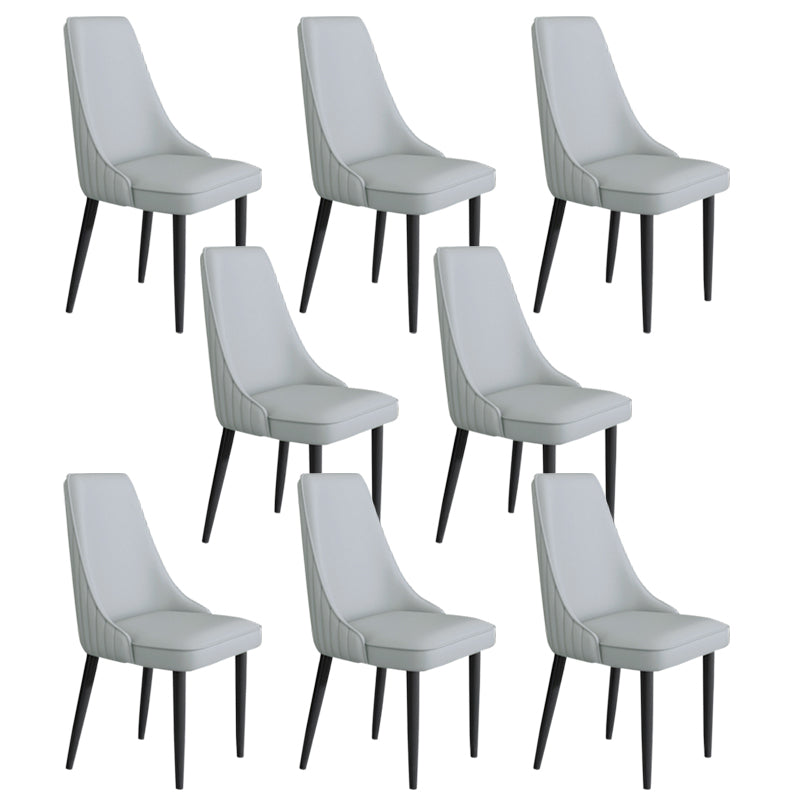 Faux Leather Dining Chairs Modern Parsons Armless Chair with Black Legs