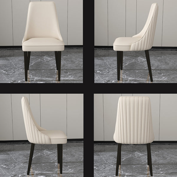 Faux Leather Dining Chairs Modern Parsons Armless Chair with Black Legs