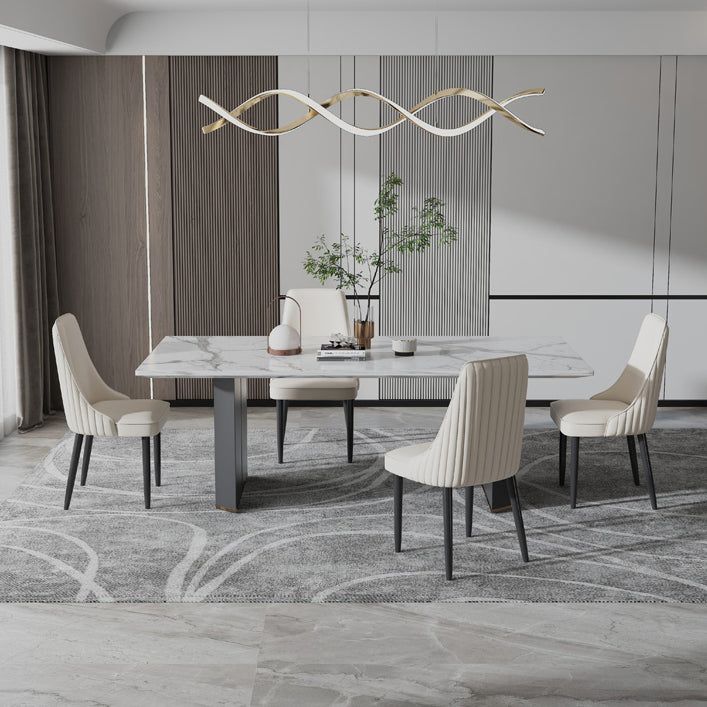 Faux Leather Dining Chairs Modern Parsons Armless Chair with Black Legs