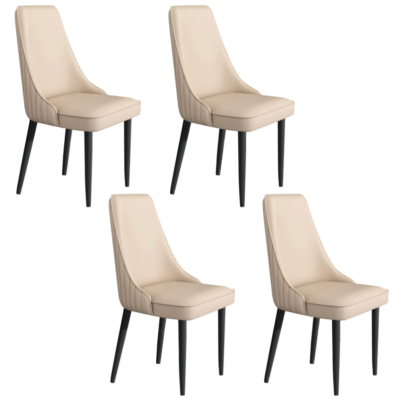Faux Leather Dining Chairs Modern Parsons Armless Chair with Black Legs