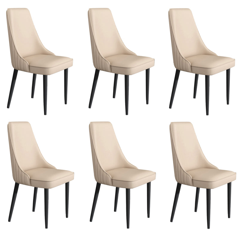 Faux Leather Dining Chairs Modern Parsons Armless Chair with Black Legs