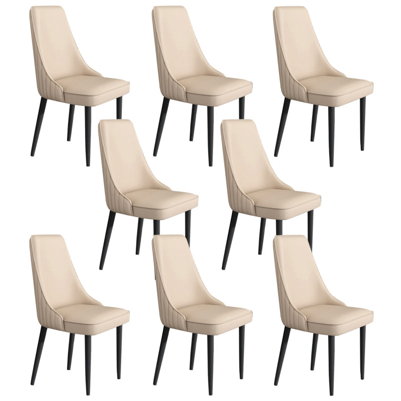 Faux Leather Dining Chairs Modern Parsons Armless Chair with Black Legs