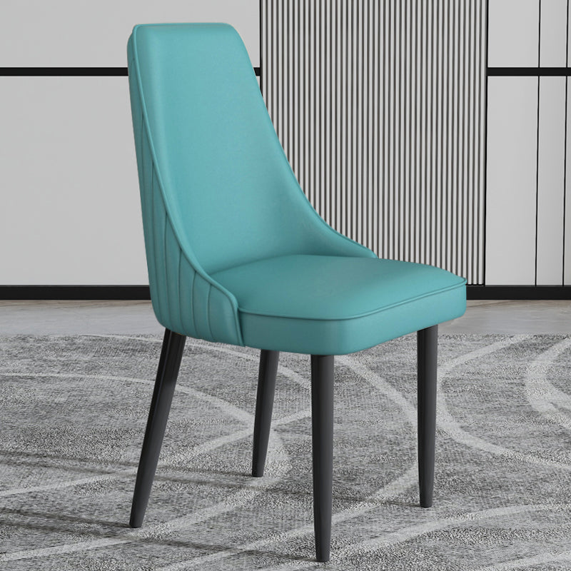 Faux Leather Dining Chairs Modern Parsons Armless Chair with Black Legs