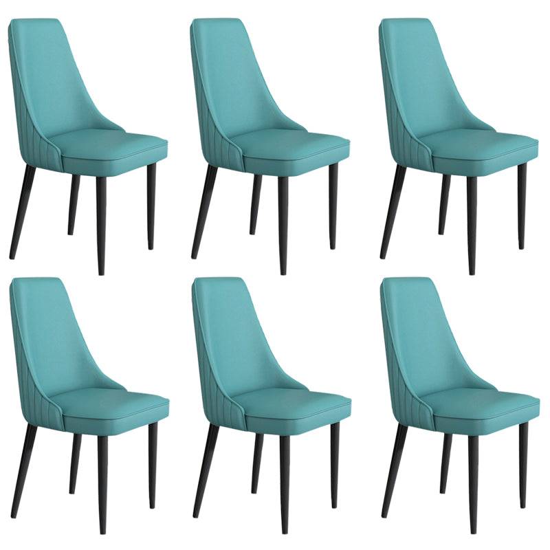 Faux Leather Dining Chairs Modern Parsons Armless Chair with Black Legs