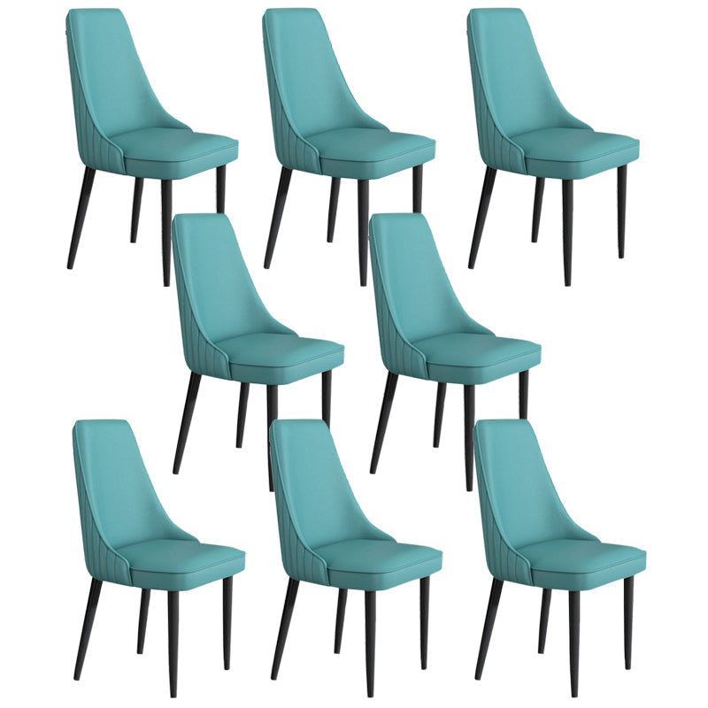 Faux Leather Dining Chairs Modern Parsons Armless Chair with Black Legs