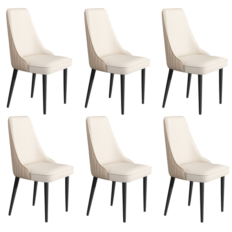 Faux Leather Dining Chairs Modern Parsons Armless Chair with Black Legs