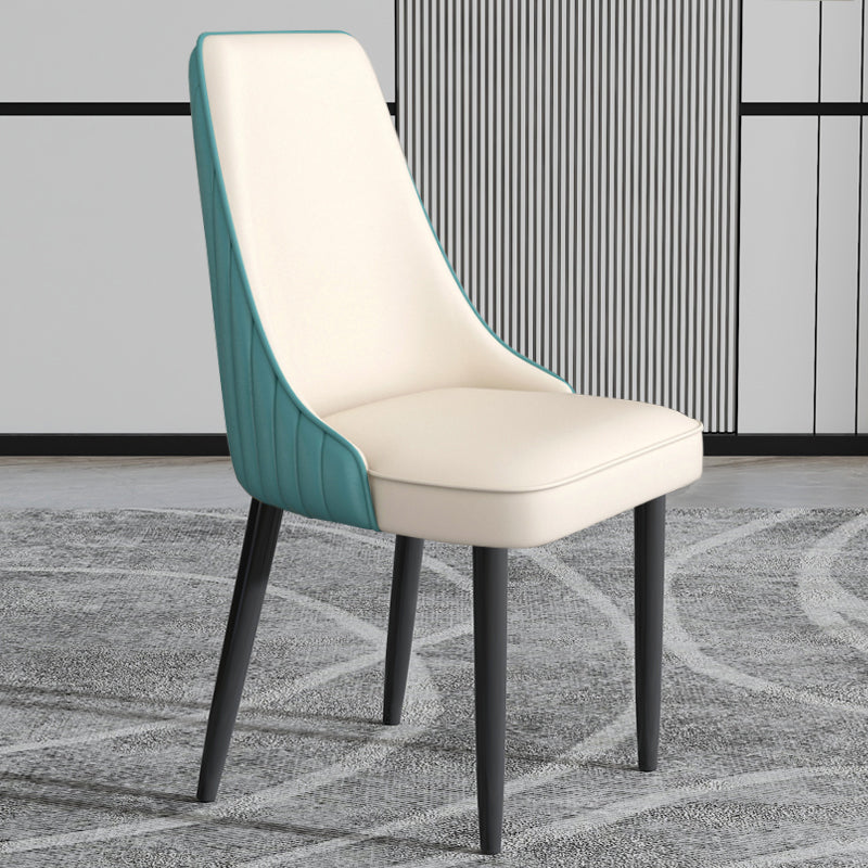 Faux Leather Dining Chairs Modern Parsons Armless Chair with Black Legs