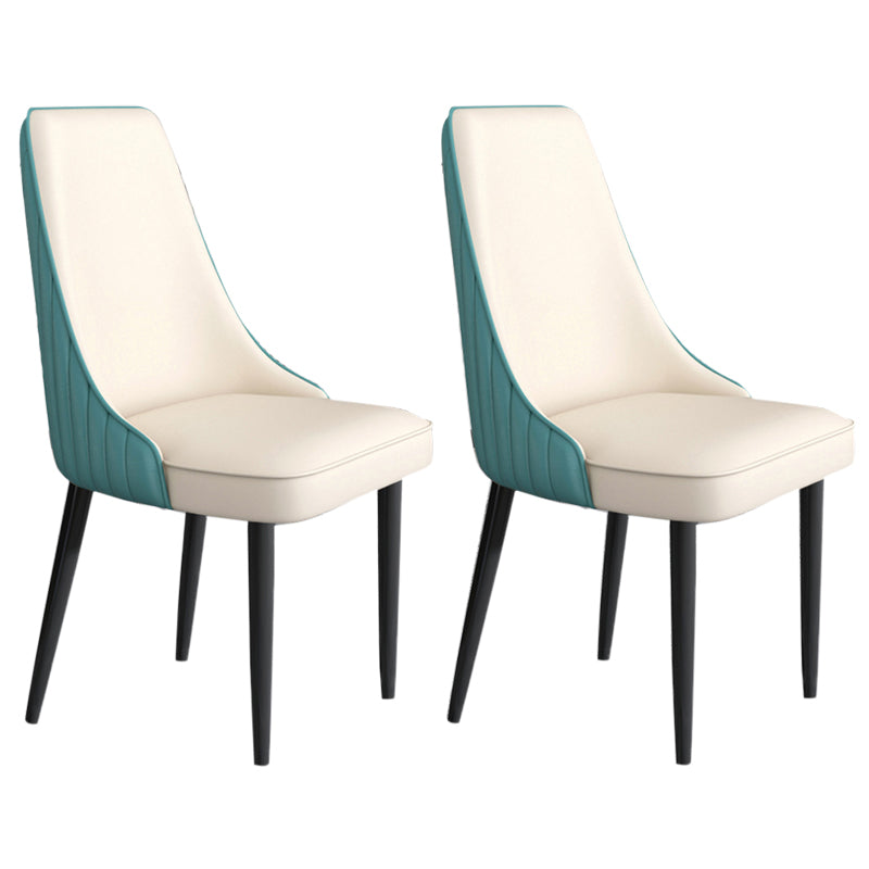 Faux Leather Dining Chairs Modern Parsons Armless Chair with Black Legs