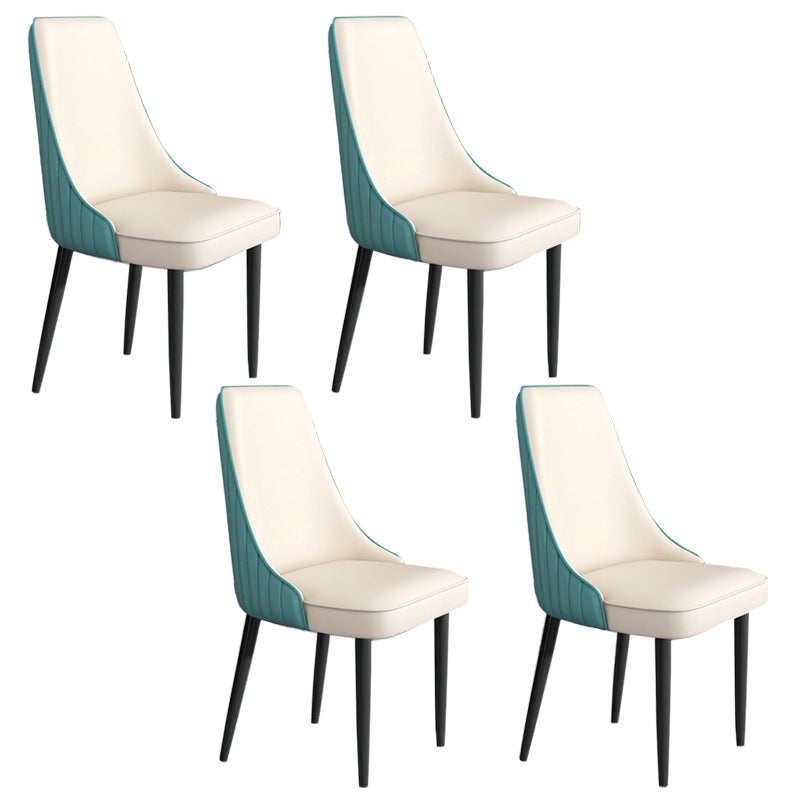 Faux Leather Dining Chairs Modern Parsons Armless Chair with Black Legs