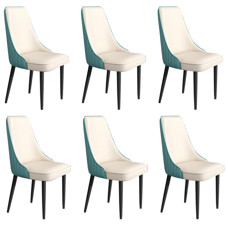 Faux Leather Dining Chairs Modern Parsons Armless Chair with Black Legs